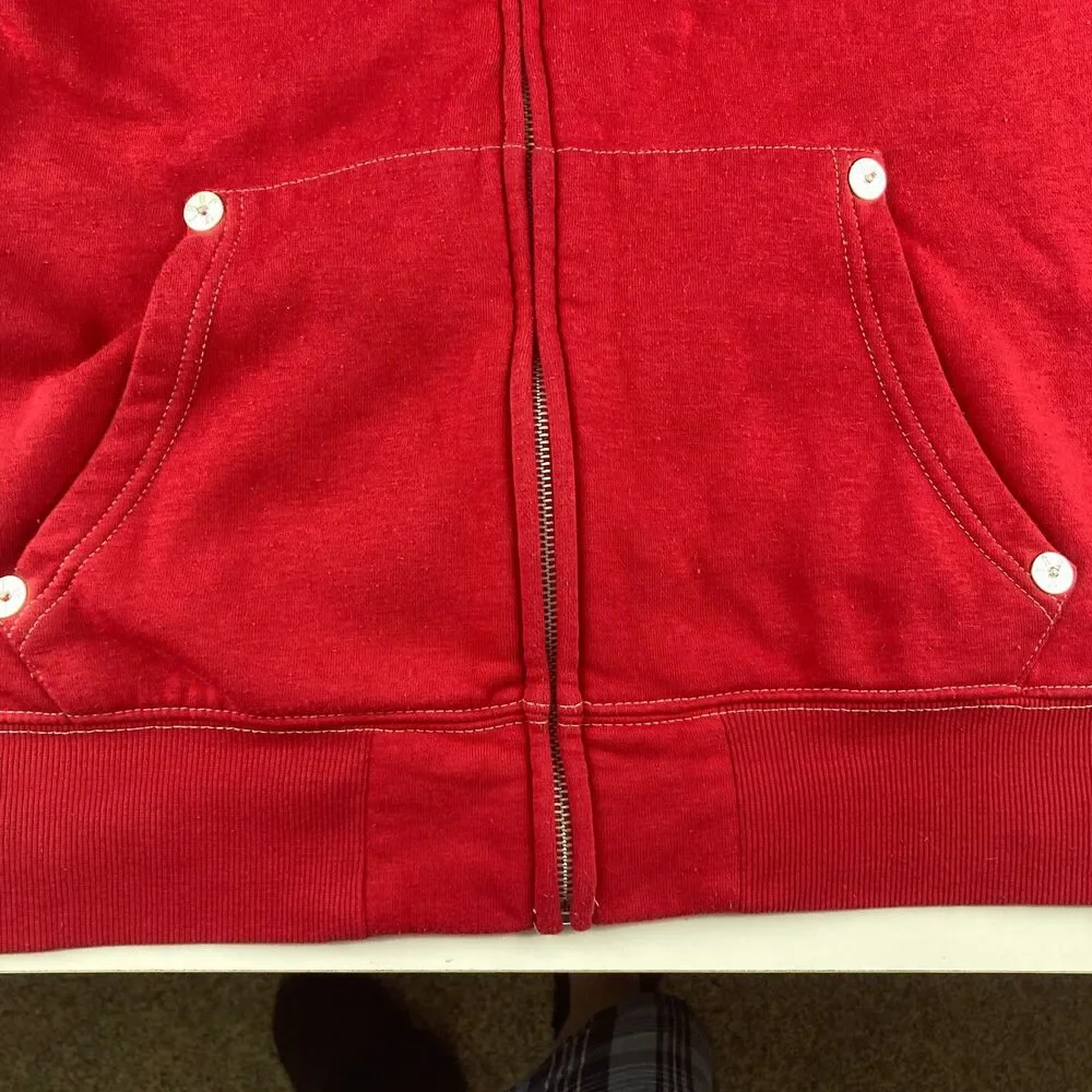 True Religion Mens XL Red Full Zip Hoodie Buddha World Tour Logo Sweatshirt